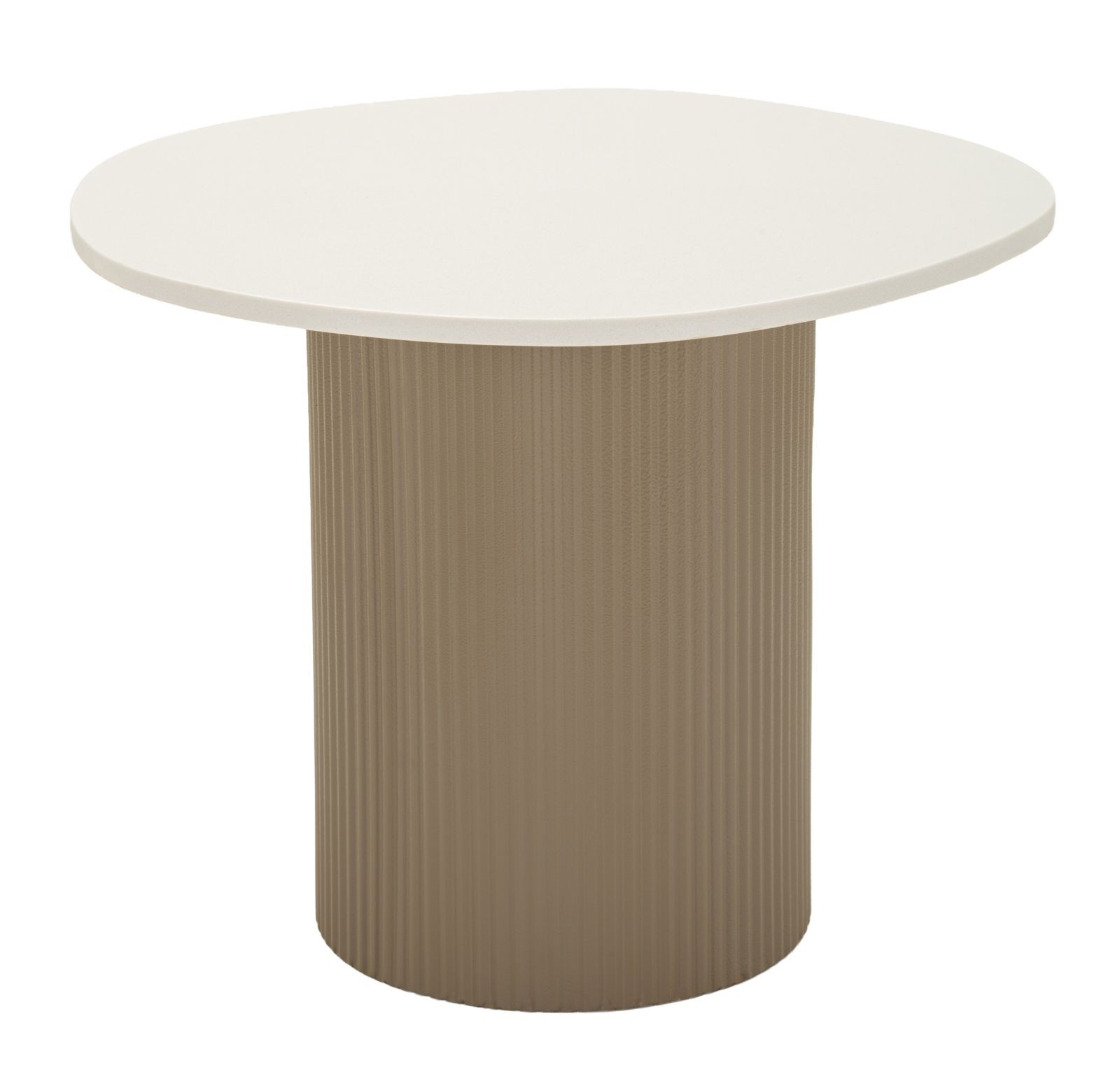 Estila Art deco mramorový asymetrický príručný stolík Halford s bielou doskou a jednou drážkovanou nohou v hnedej farbe 39 cm