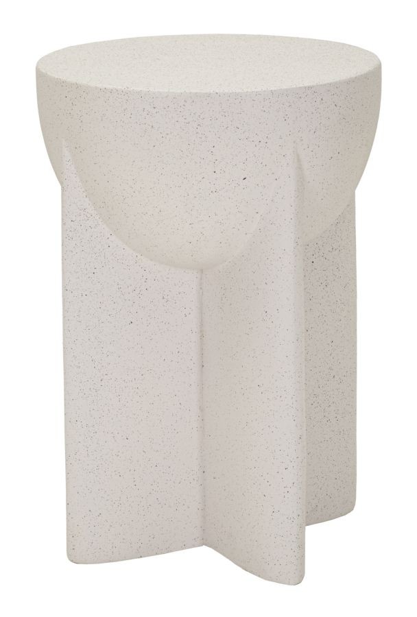 Estila Moderný okrúhly sivý príručný stolík Carlos s geometrickou skulpturálnou siluetou a kameninovým dizajnom 34 cm