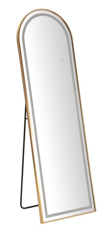Estila Dizajnové glamour stojace zrkadlo Leanor so zlatým rámom s oblúkovou vrchnou časťou a LED osvetlením 160 cm