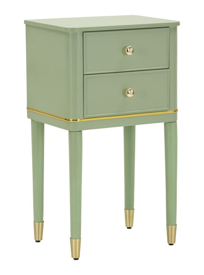 Estila Klasický obdĺžnikový zelený nočný stolík Isabelle z dreva s dvomi zásuvkami a zlatými detailmi 65 cm