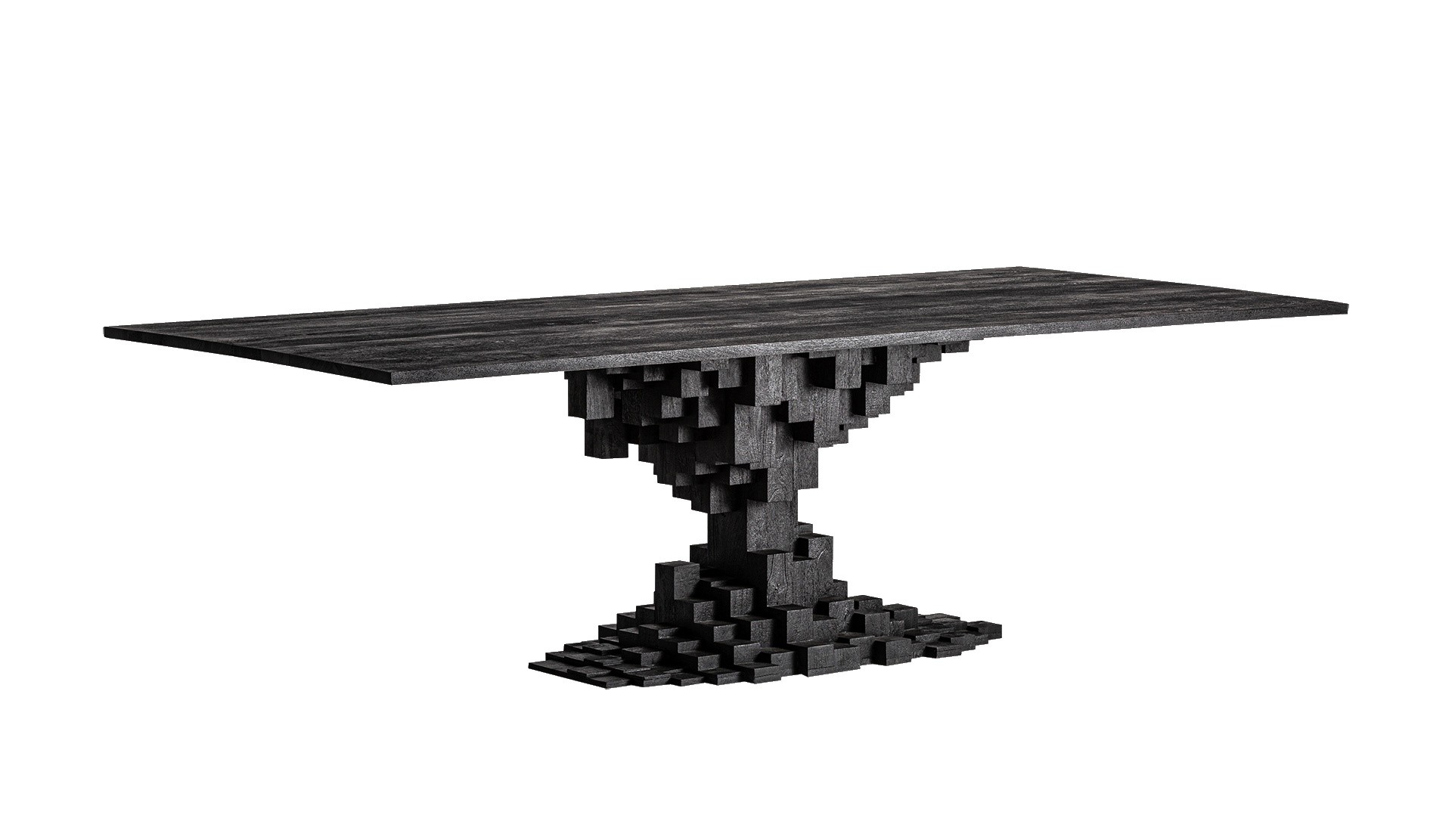 Estila Luxusný art deco čierny obdĺžnikový jedálenský stôl Cubia Nera s geometrickou nohou z mangového dreva 290 cm