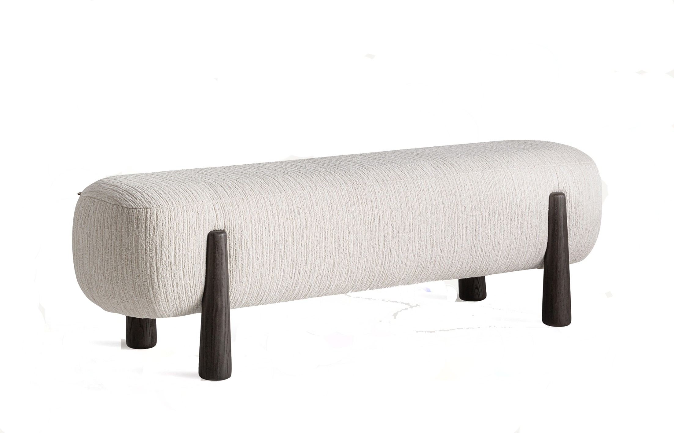 Estila Luxusná art deco obdĺžniková podnožka Tirina s bielym ženilkovým poťahom a hnedými drevenými nožičkami 153 cm