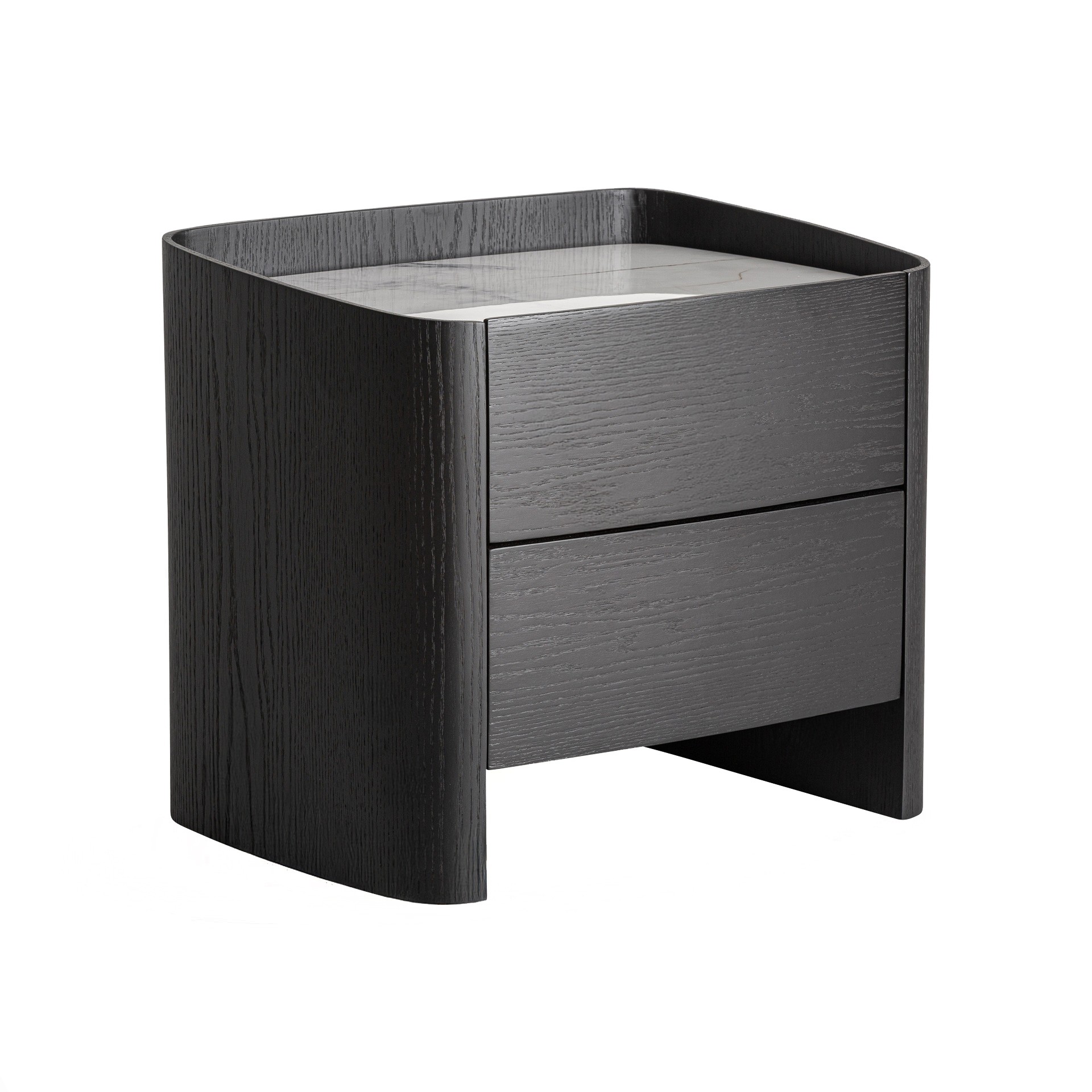 Estila Luxusný art deco čierny nočný stolík Kugart s dvomi zásuvkami a vrchnou bielou mramorovou doskou 55 cm