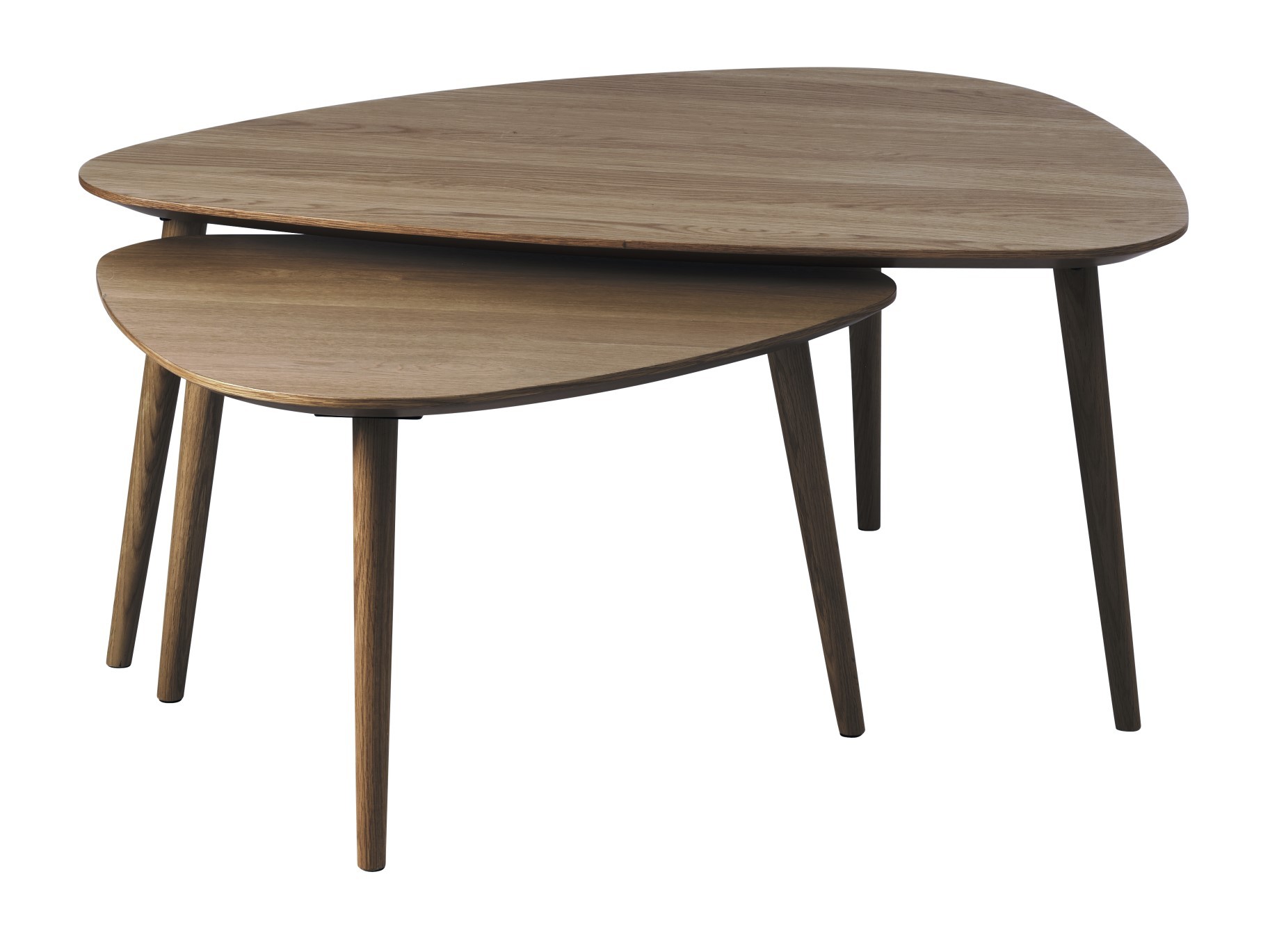 Estila Moderná tmavá hnedá sada dvoch konferenčných stolíkov Halia v trojuholníkovom tvare s vyosenými nožičkami 100 cm