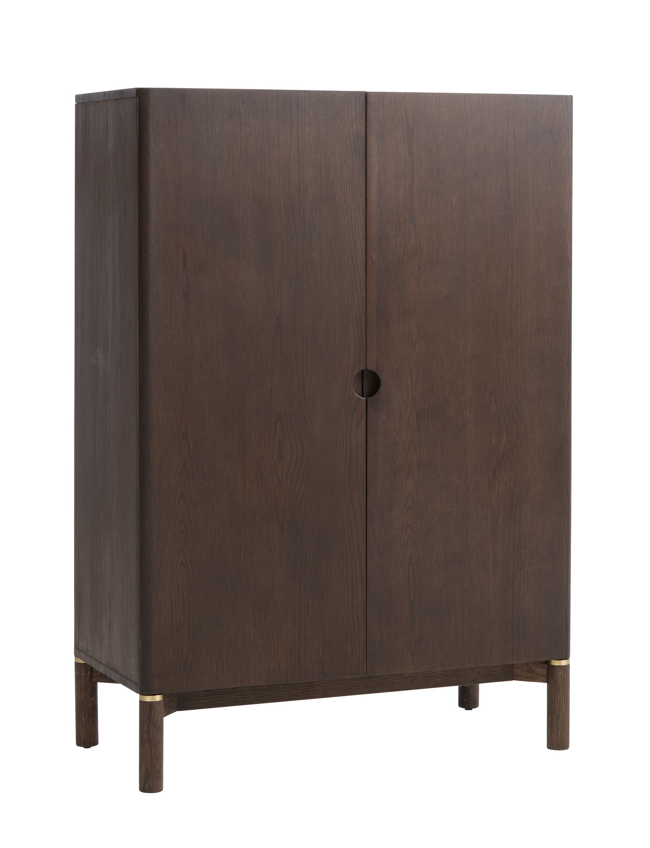 Estila Art deco dvojderový hnedý príborník Linia z dreva s nízkymi nožičkami a vyrezanou úchytkou so zlatými detailmi 130 cm