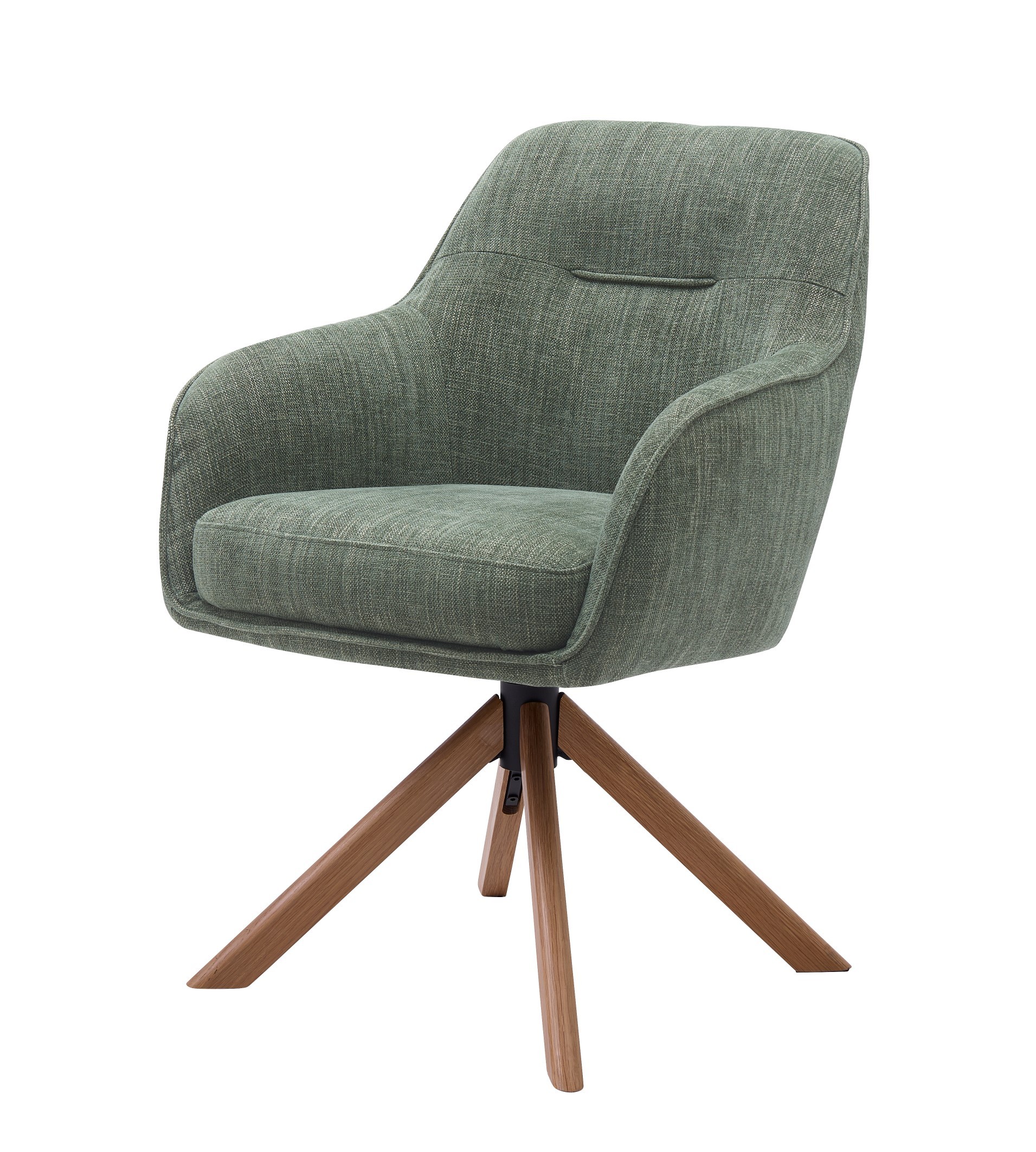 Estila Moderná škandinávska otočná jedálenská stolička Egon so šalviovo zeleným poťahom a dubovými hnedými nohami 59 cm