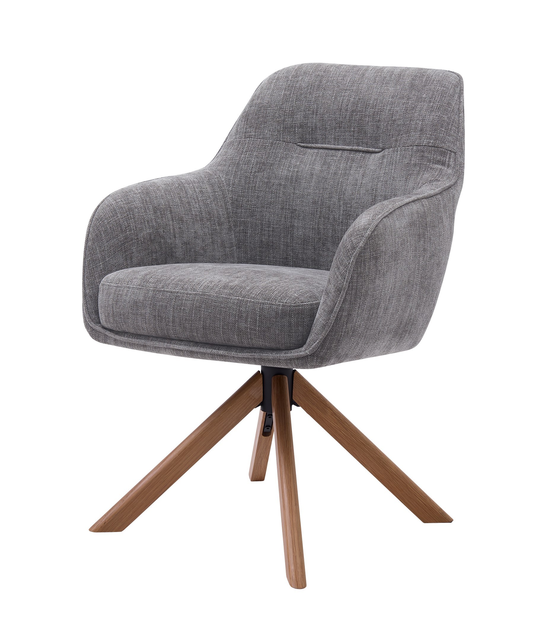 Estila Dizajnová škandinávska otočná jedálenská stolička Egon so sivým poťahom s jemným leskom a hnedými dubovými nohami 59 cm