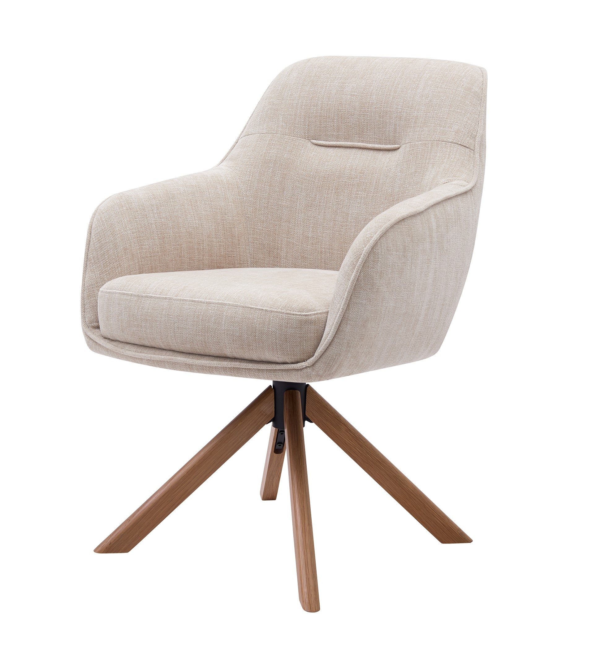 Estila Moderná škandinávska otočná jedálenská stolička Egon s hnedými dubovými nohami a krémovým poťahom s dizajnom ľanu 59 cm