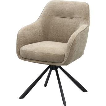 Estila Moderná škandinávska otočná jedálenská stolička Egon s opierkami na ruky so svetlým hnedým poťahom a čiernymi nohami 59 cm