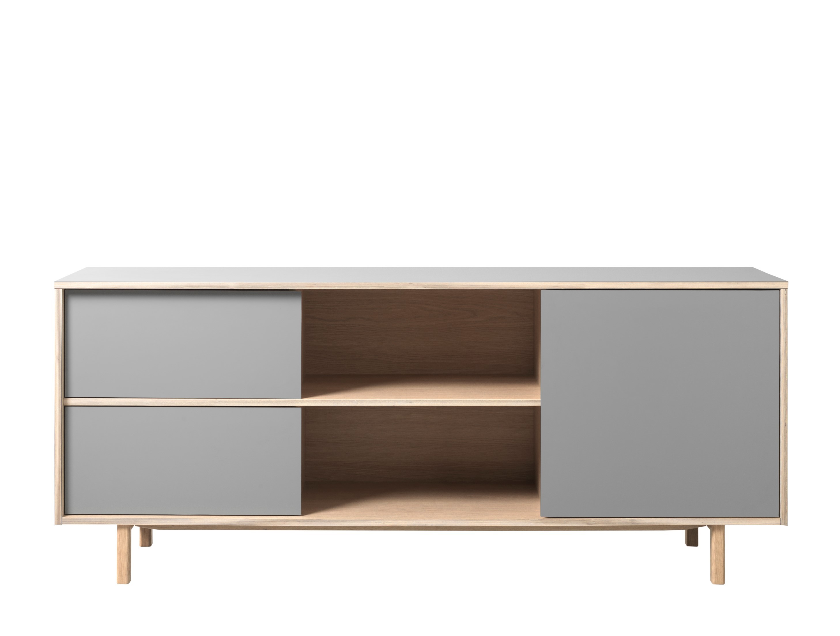 Estila Moderný obdĺžnikový trojdverový TV stolík Norvila s dvomi policami v hnedej a sivej farbe 180 cm