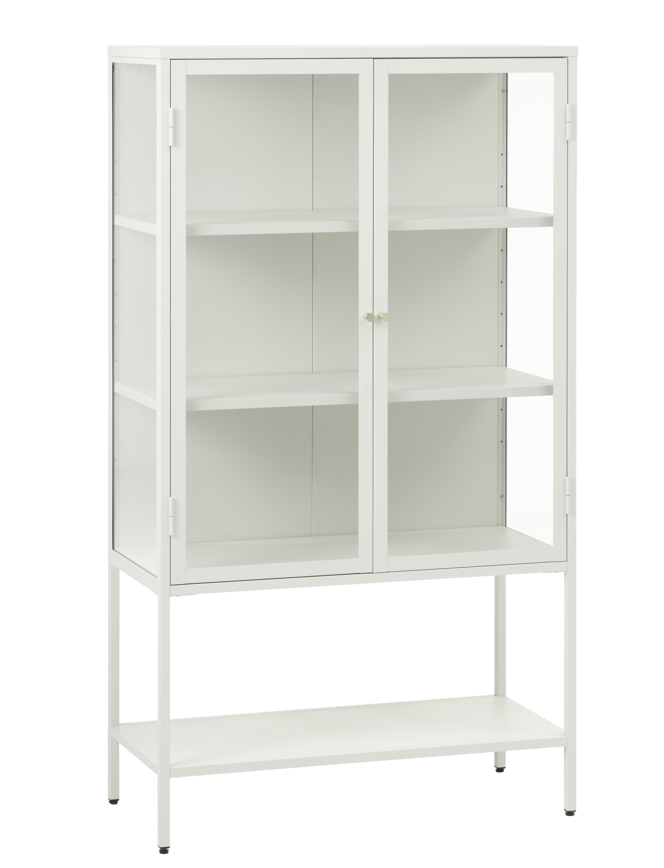 Estila Moderná biela barová skrinka Soeren s presklenými dvojitými dvierkami so zlatou úchytkou a štyrmi policami 160 cm