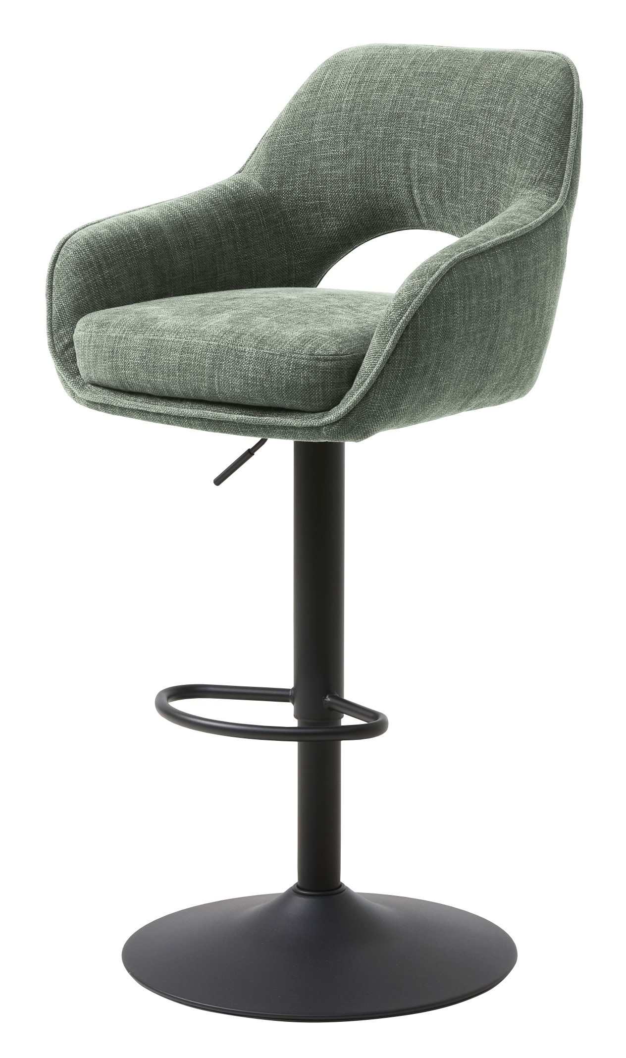 Estila Moderná škandinávska výškovo nastaviteľné barová stolička Mille s otočným sedadlom so šalviovým zeleným poťahom 111 cm
