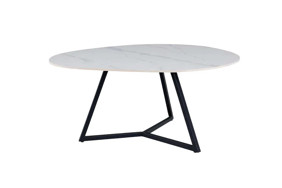 Estila Dizajnový konferenčný stolík Ceramia Blanca organického tvaru s bielou mramorovou doskou z keramiky a čiernou podstavou 90 cm