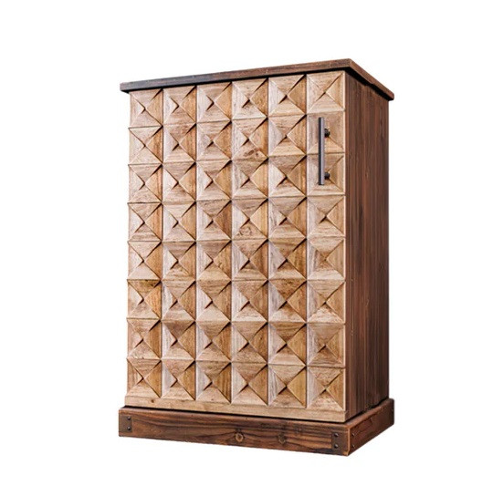 Estila Art deco hnedá barová masívna skrinka Deidra jednodverová s vinotékou so zásuvkami s mozaikou s diamantovým vzorom 89 cm
