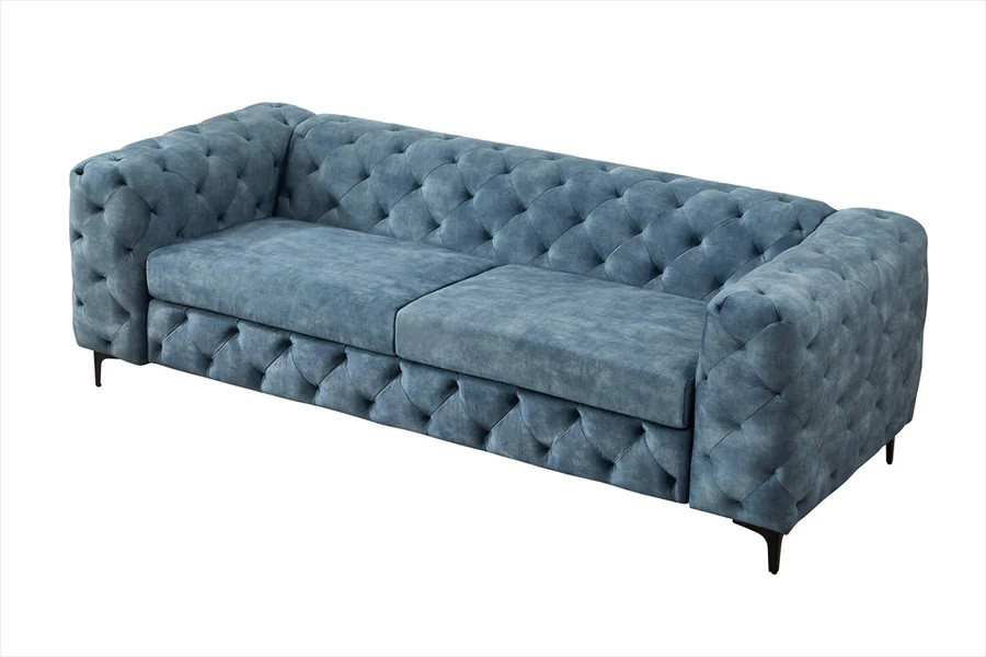 Estila Moderná chesterfield trojmiestna sedačka Modern Barock so zamatovým prešívaným poťahom v petrolejovej modrej farbe 235 cm