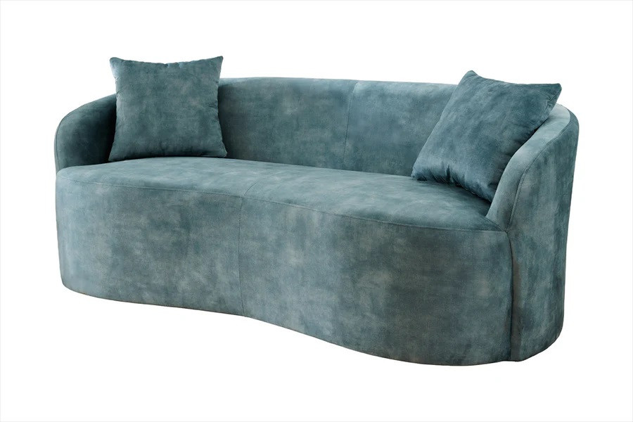 Estila Moderná art deco oválna dvojmiestna sedačka Magritte so zamatovým poťahom v petrolejovej modrej farbe organického tvaru 178 cm