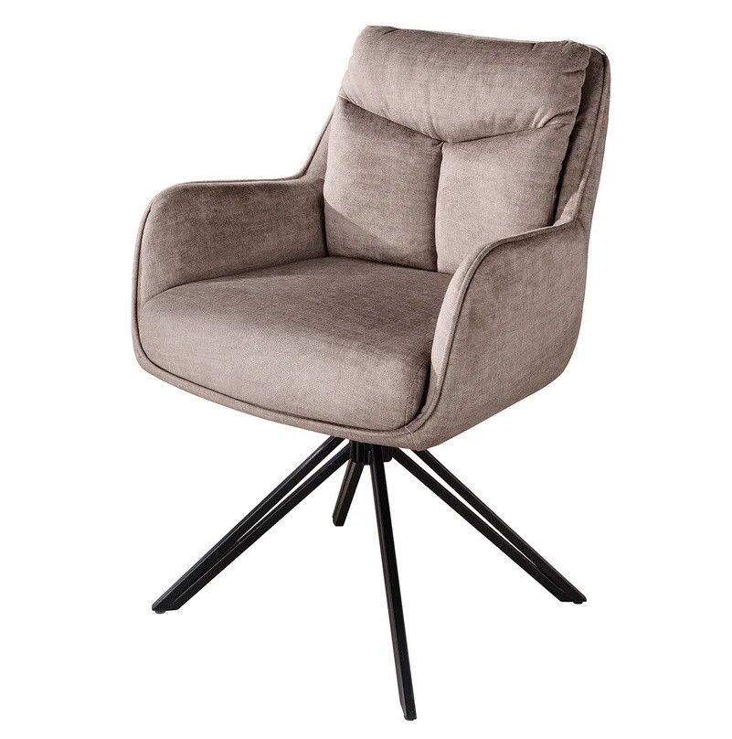 Estila Moderná velúrová jedálenská stolička Idea s otočným sedadlo v hnedosivom odtieni taupe a čiernou kovovou podstavou 60 cm