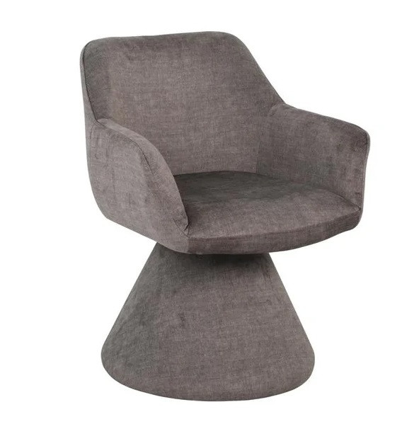 Estila Art deco otočná zamatová jedálenská stolička Sonu s celoplošným čalúnením v hnedosivej farbe s mohutnou nohou a opierkami 62 cm