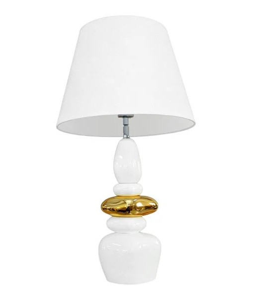Estila Moderná art deco biela stolná lampa Caillou so zlatým detailom s dizajnom naskladaných kameňov a polohovateľným tienidlom 68 cm