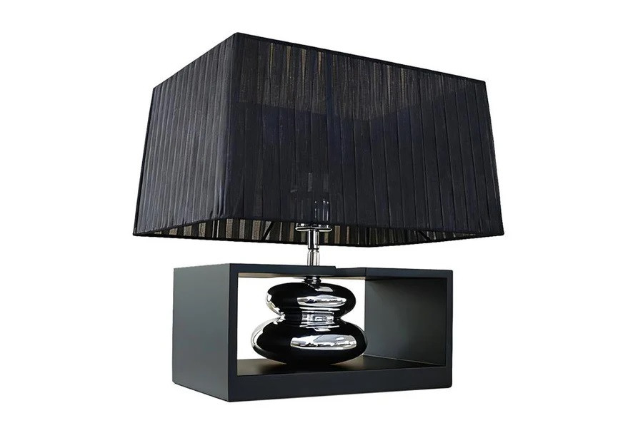 Estila Art deco stolná lampa Galla s polohovateľným organzovým tienidlom a dizajnovou nohou v čiernej a striebornej farbe 35 cm