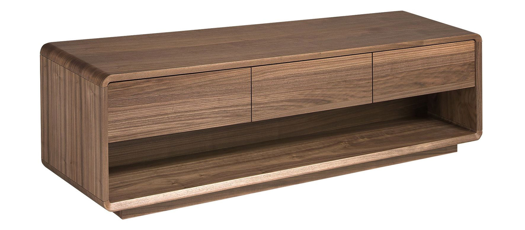 Fotografia produktu: Estila Luxusný moderný TV stolík Vita Naturale v orechovej hnedej farbe s tromi zásuvkami a otvorenou policou 180 cm