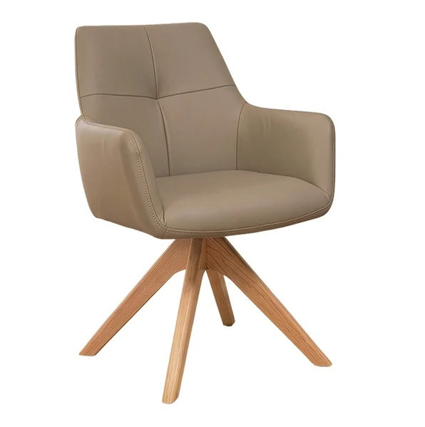 Fotografia produktu: Estila Luxusná kožená otočná jedálenská stolička Elton s poťahom v hnedosivom odtieni taupe s masívnymi dubovými nohami 62 cm