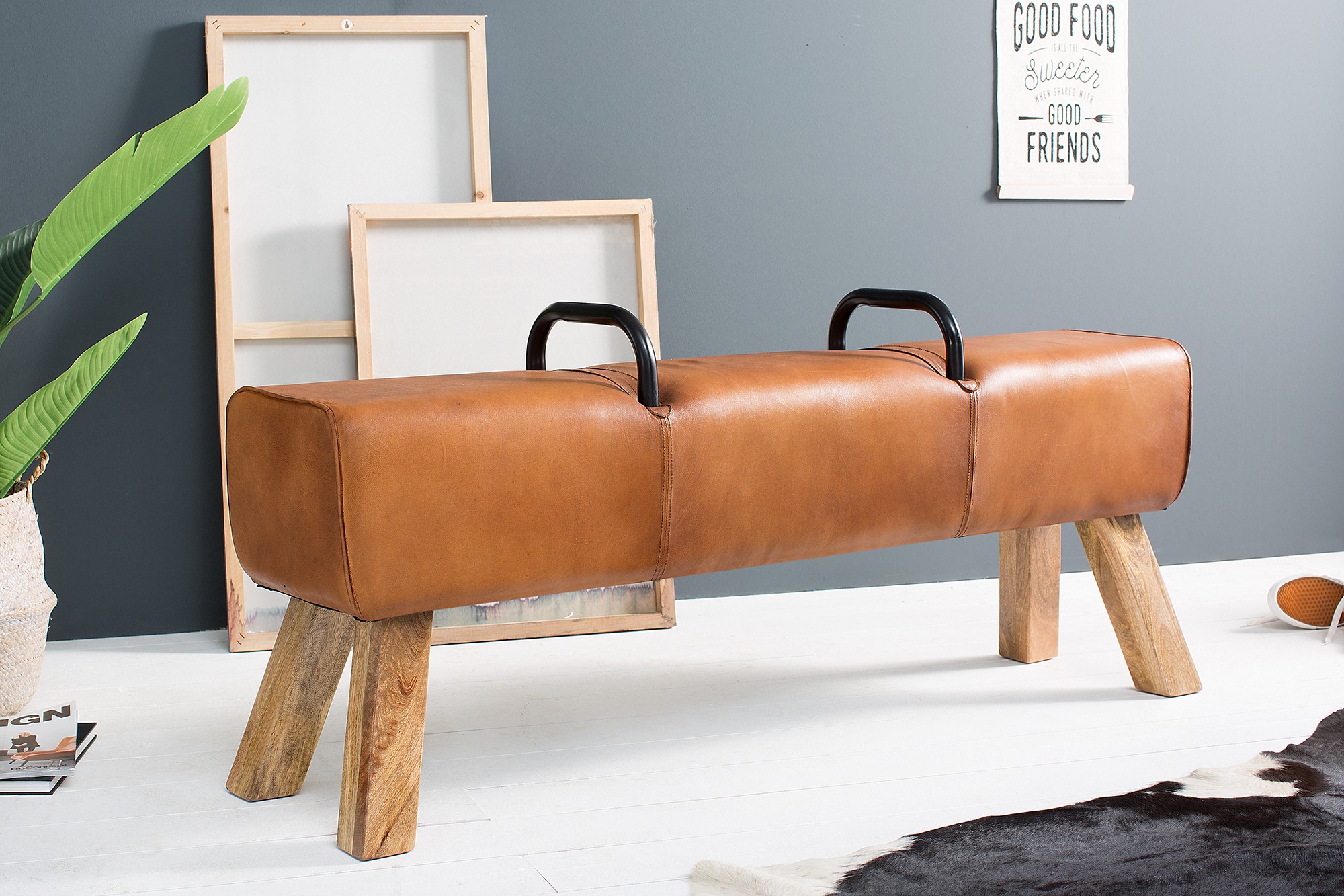 Estila Dizajnová luxusná lavica Bock Kult z pravej kože 134cm