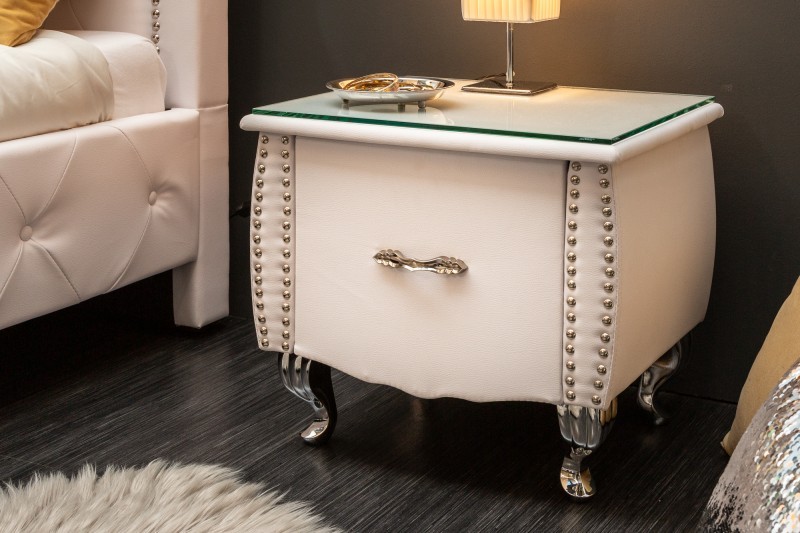 Estila Moderný luxusný nočný stolík Caledonia z ekokože v bielej farbe 45cm