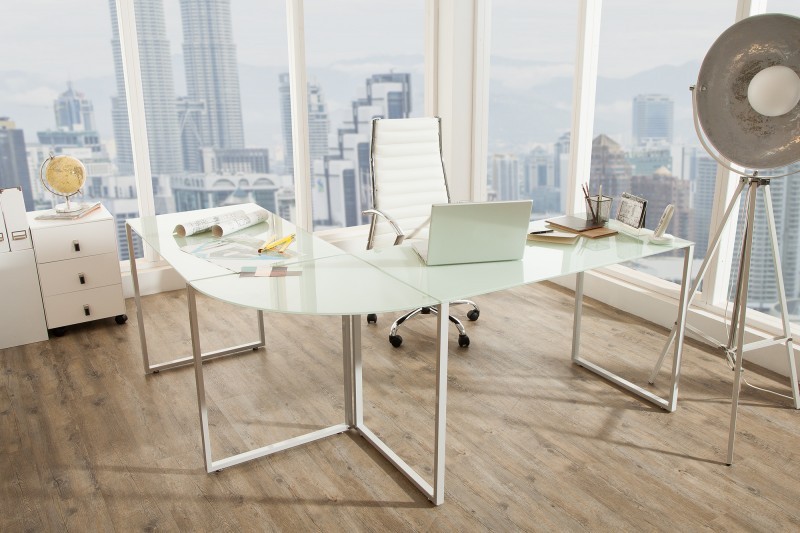 Sklenený kancelársky stôl rohový