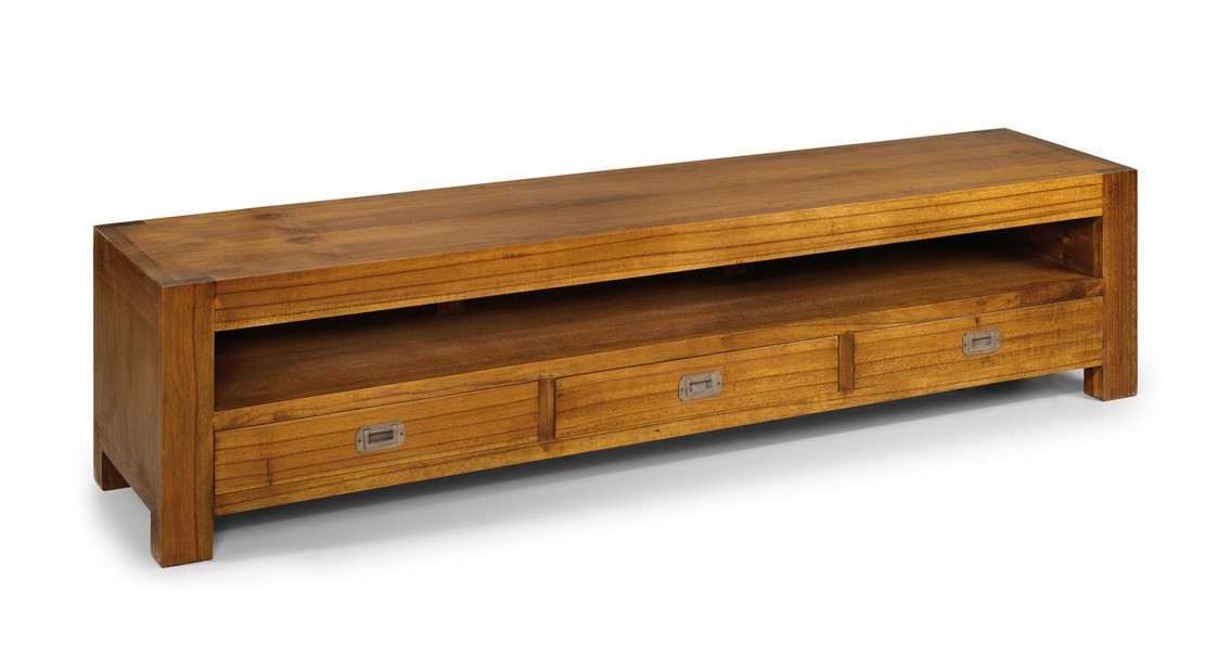 Estila Dizajnový drevený TV stolík z masívneho dreva Star s tromi zásuvkami 190cm