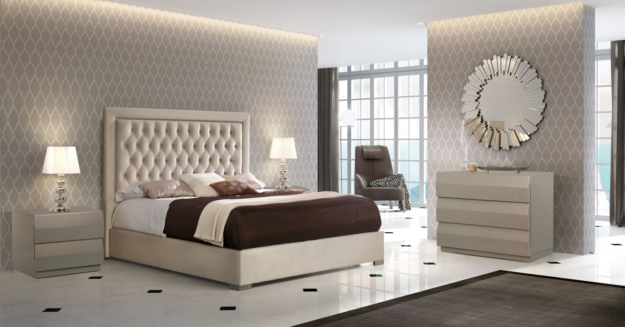 Estila Chesterfield luxusná manželská posteľ Adagio s čalúnením a s kovovými nožičkami 150-180cm