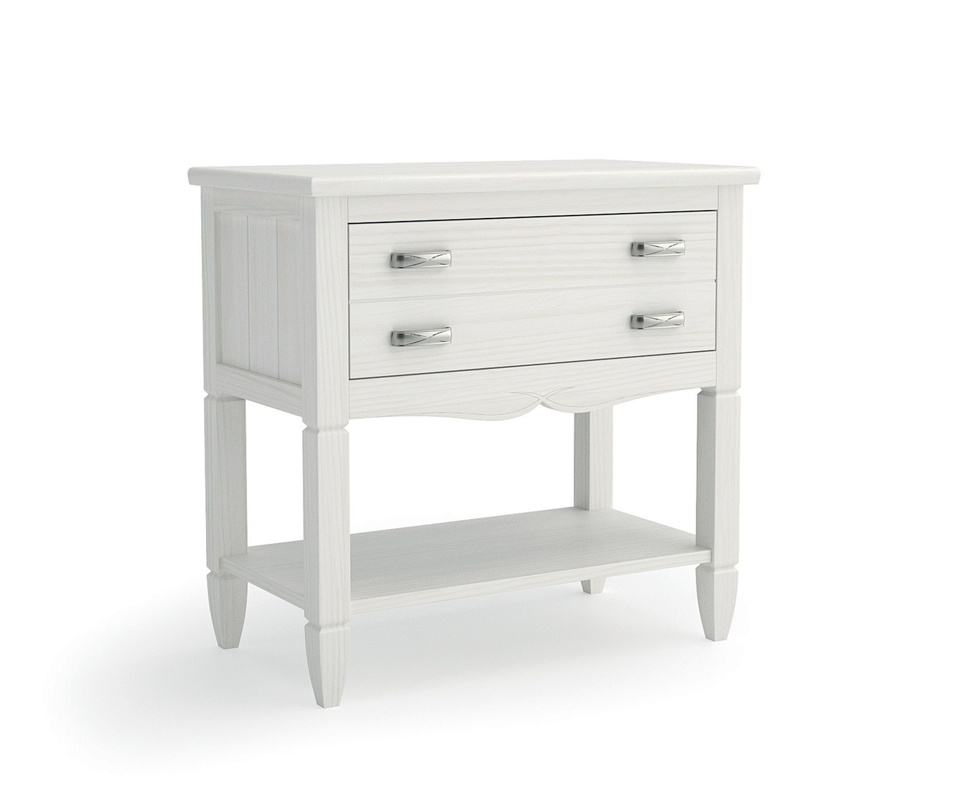 Estila Luxusný vidiecky nočný stolík Amberes z masívneho dreva s dvomi zásuvkami a policou s vyrezávanými detailmi 69 cm