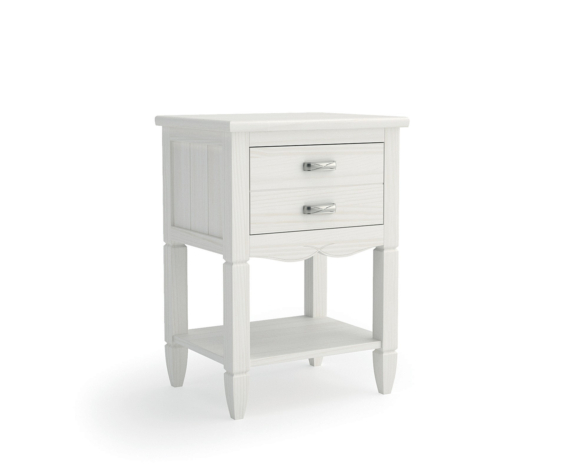 Estila Moderný a nadčasový masívny nočný stolík Amberes s dvomi zásuvkami z borovicového dreva 69cm