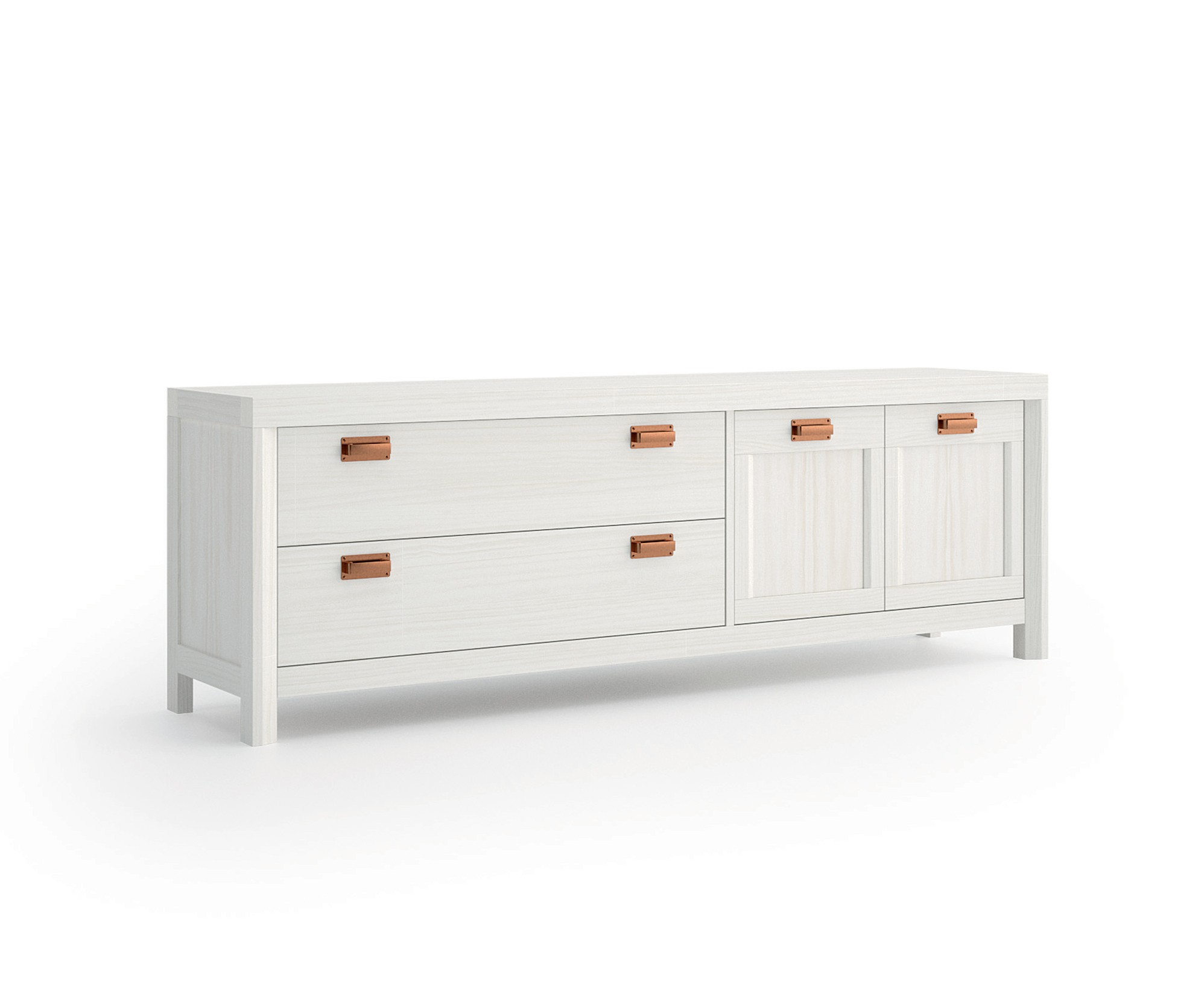 Estila Luxusný obdĺžnikový TV stolík Lyon z masívu s dvomi zásuvkami a dvierkami v modernom prevedení190cm