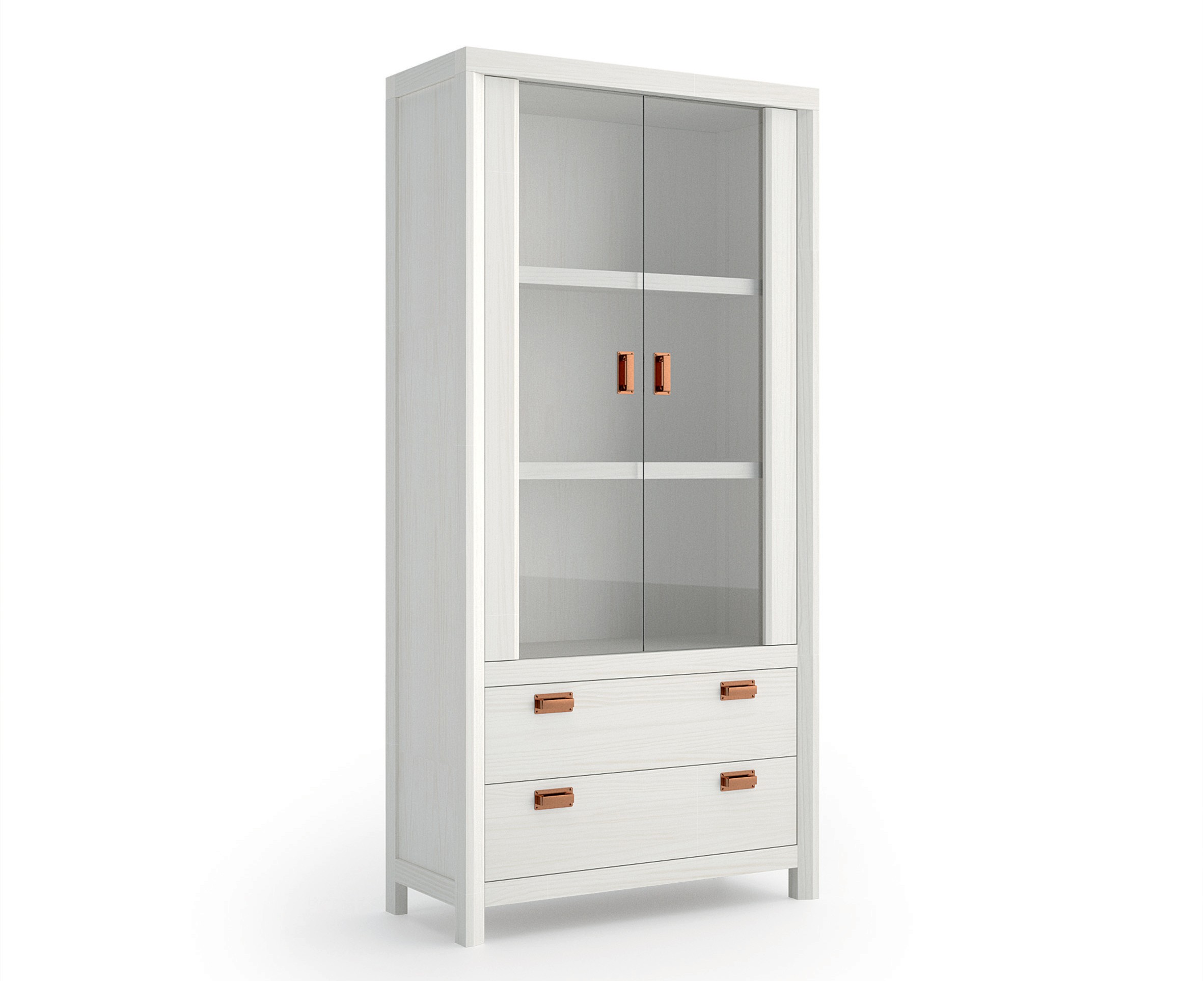 Estila Luxusná moderná presklená vitrína Lyon z masívneho dreva s dvomi zásuvkami dvojdverová 98cm