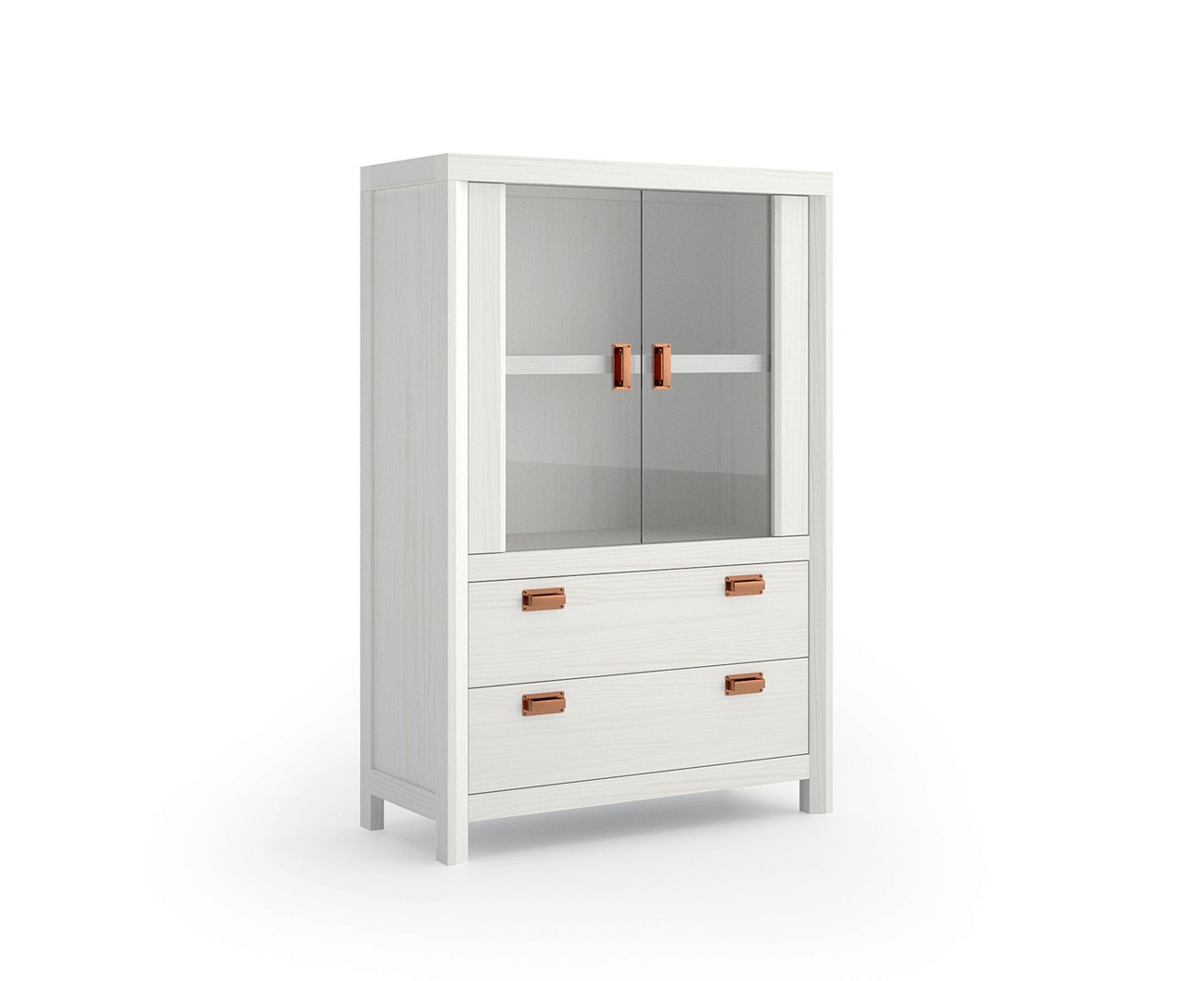 Estila Exkluzívna masívna nízka vitrína Lyon s dvoma sklenenými dvierkami a párom zásuviek 146cm