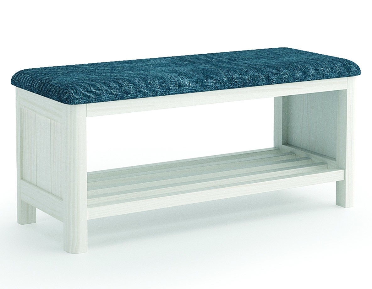 Estila Luxusná moderná masívna lavica Cerdena s otvorenou policou na topánky a čalúneným sedadlom 90 cm