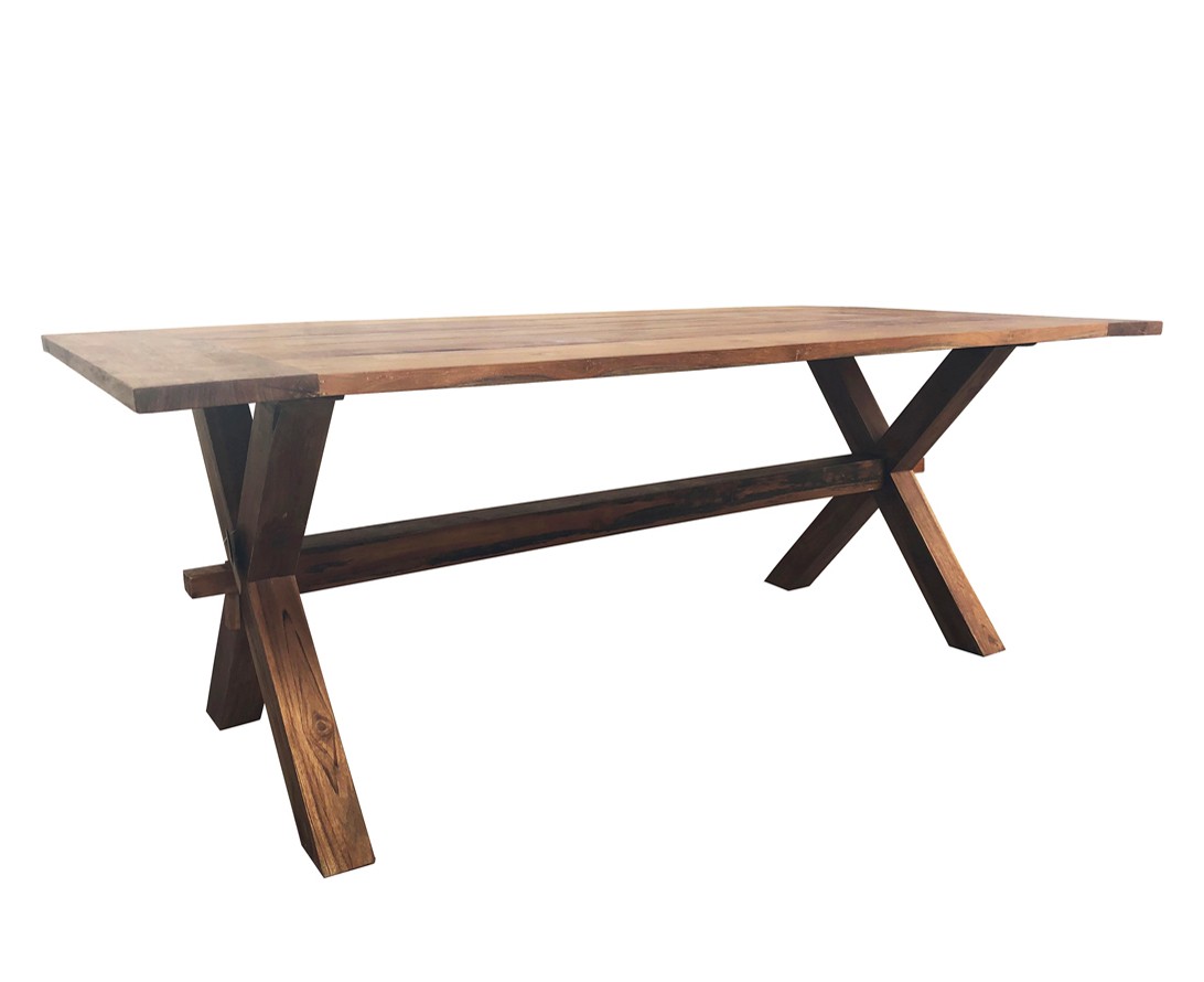 Estila Ručne vyrábaný jedálenský stôl Camile v koloniálnom štýle z masívneho teakového dreva a prekríženými nožičkami 200cm