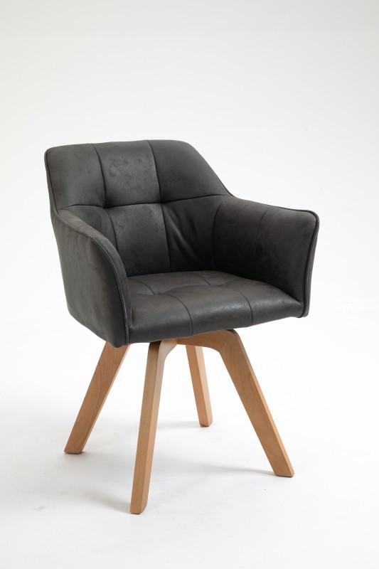 Estila Moderná dizajnová stolička Devon s antickým sivým čalúnením a s hnedými drevenými nohami 83cm