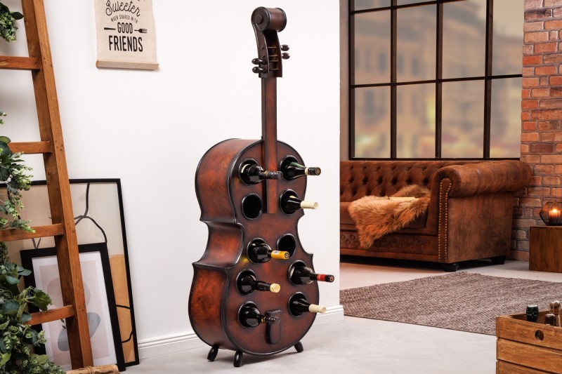 Estila Masívna štýlová vinotéka Braley v tvare violončela hnedej farby s desiatimi priehradkami na víno 135cm