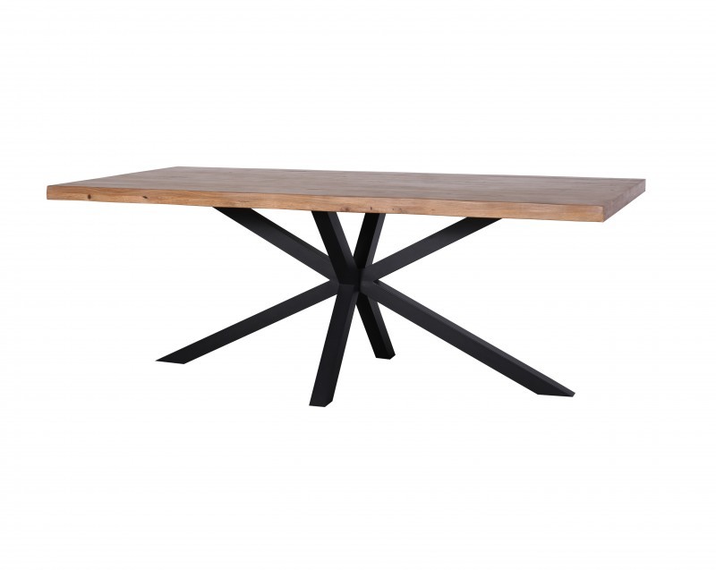 Estila Industriálny jedálenský stôl z masívneho dubového dreva na čiernej konštrukciu z kovu v tvare hviezdy 200cm