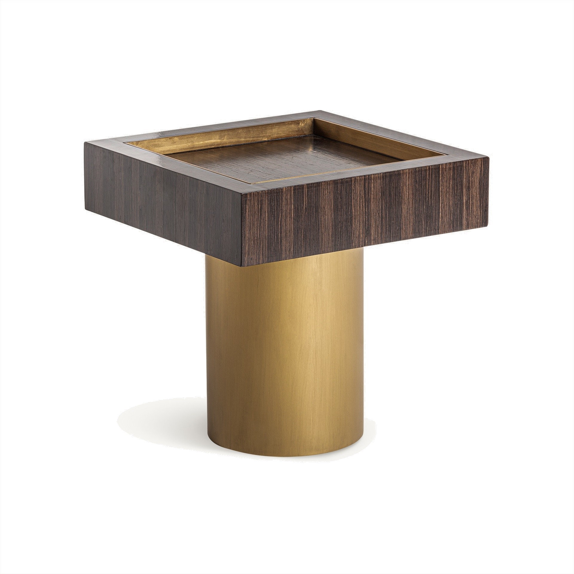 Estila Dizajnový príručný stolík Lea v art deco štýle v čokoládovej hnedej farbe so zlatou kovovou podstavou s glamour nádychom 53 cm