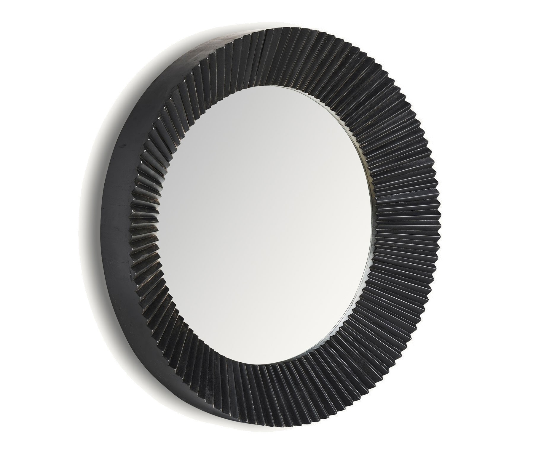 Estila Luxusné moderné čierne okrúhle nástenné zrkadlo Plissé Nero so skladaným dizajnom rámu 92 cm