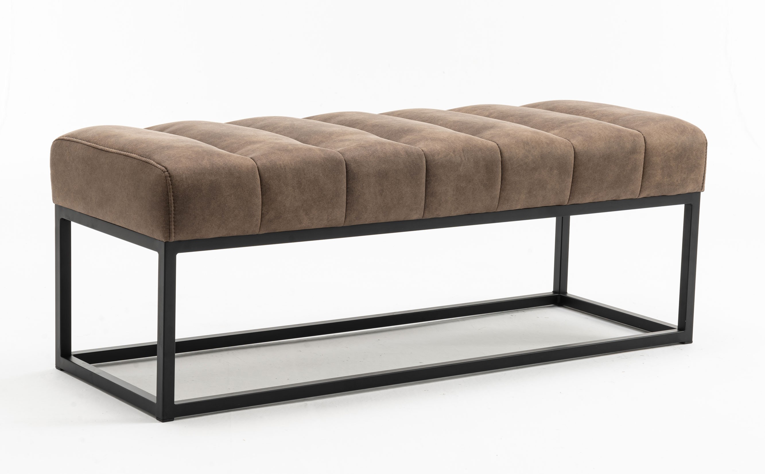Estila Dizajnové retro sivo hnedá lavica Taxil s prešívanou sedacou časťou v odtieni taupe 108 cm