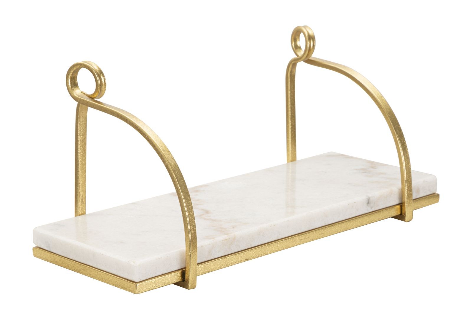 Estila Dizajnová glamour obdĺžniková polica Goldbrand s krémovou mramorovou doskou a zlatým kovovým rámom so závesnými oblúkmi 40 cm